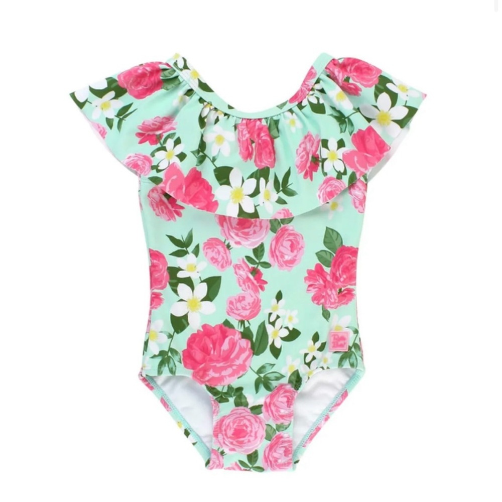 Rufflebutts Rosy Sweetheart Ruffle One Piece. UPF 50+ fabric. 12-18M.